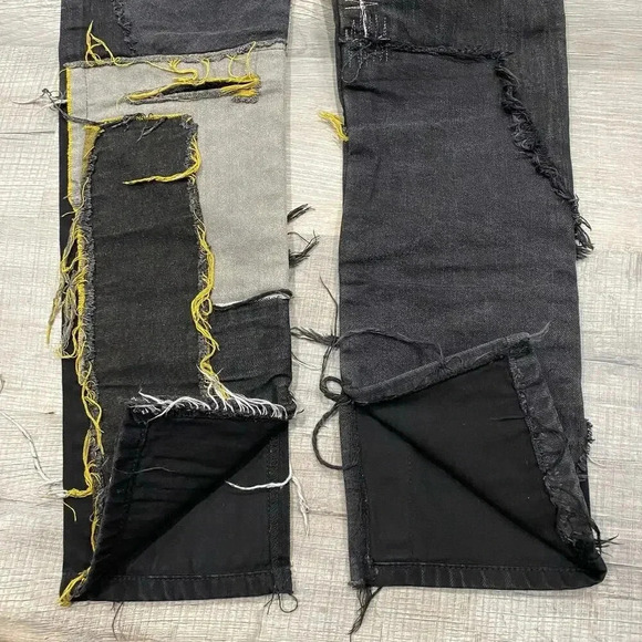 MNML Jeans Mens 28‎ Black Patchwork Distressed Grunge Biker Streetwear Punk - Picture 7 of 13